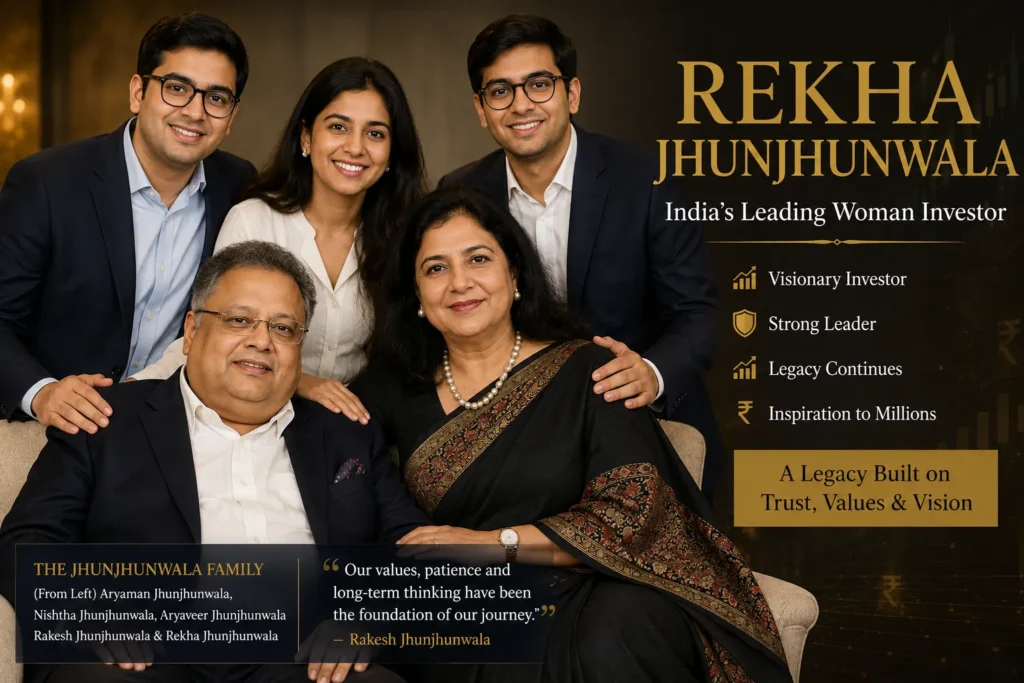 Rekha Jhunjhunwala Biography: Net Worth, Age, Family, Portfolio, Career, and Success Story 2 rekha-jhunjhunwala-with-her-hasband-childeren