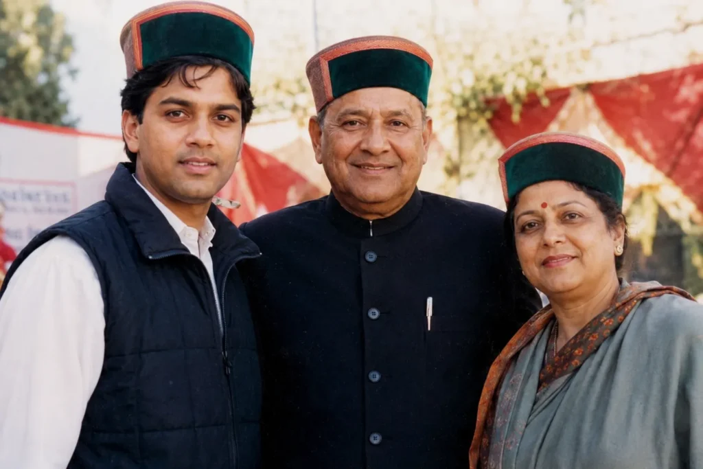 Anurag Thakur Biography: Age, Wife, Family, Net Worth and Political Career 2 Anurag Singh Thakur with his father and mother